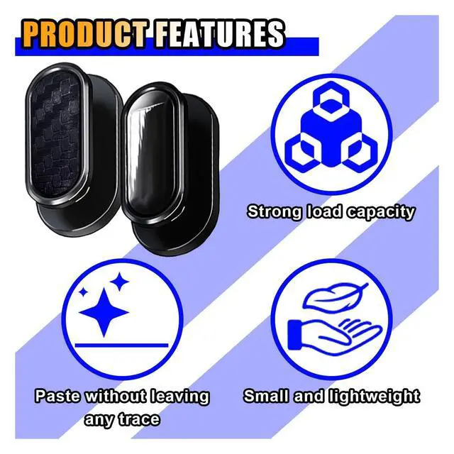 Alt view image 3 of 6 - Car Mini Hooks, Self-Adhesive Backseat Hangers, 4PCS Carbon&Glossy | Multifunctional Wall Hanging Hooks, Universal Hook Stickers, Car Interior Accessories for Key Charging Cable Earphone