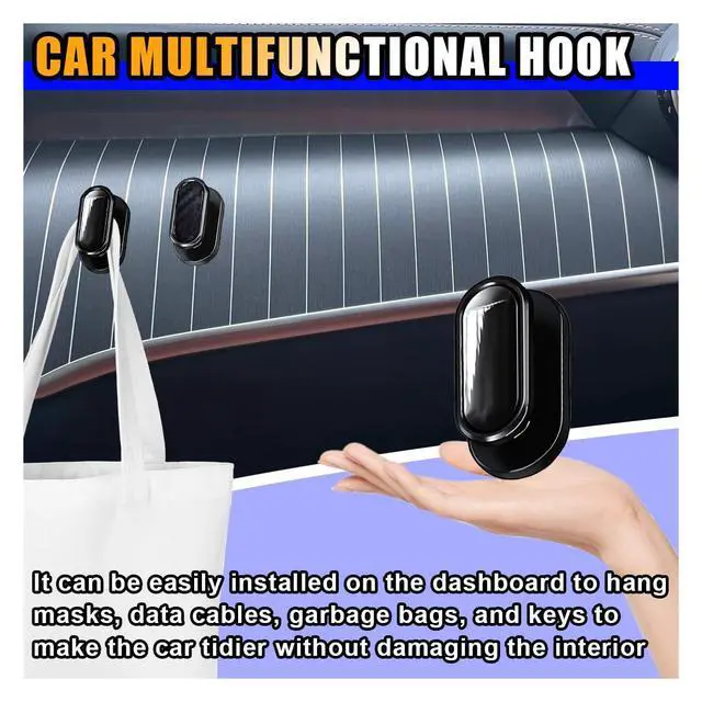 Alt view image 4 of 6 - Car Mini Hooks, Self-Adhesive Backseat Hangers, 4PCS Carbon&Glossy | Multifunctional Wall Hanging Hooks, Universal Hook Stickers, Car Interior Accessories for Key Charging Cable Earphone