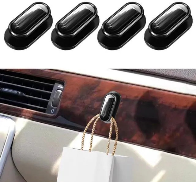 Main image of 4PCS Black Car Mini Hooks - Multifunctional Self-Adhesive Backseat Hangers Car Storage Hook Stickers on Dashboard - Universal Wall Hanging Hooks for Keys Earphone Cable (Black)