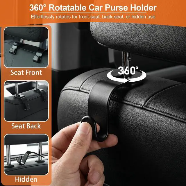 Alt view image 6 of 7 - Purse Hook for Car 4 Pack, Deep Anti-Drop Car Seat Hooks for Headrest, Thick ABS Plastic Holds 55 Lbs, Heavy Duty Car Purse Holder & Car Accessories Interior for Handbags, Car Organizer Black