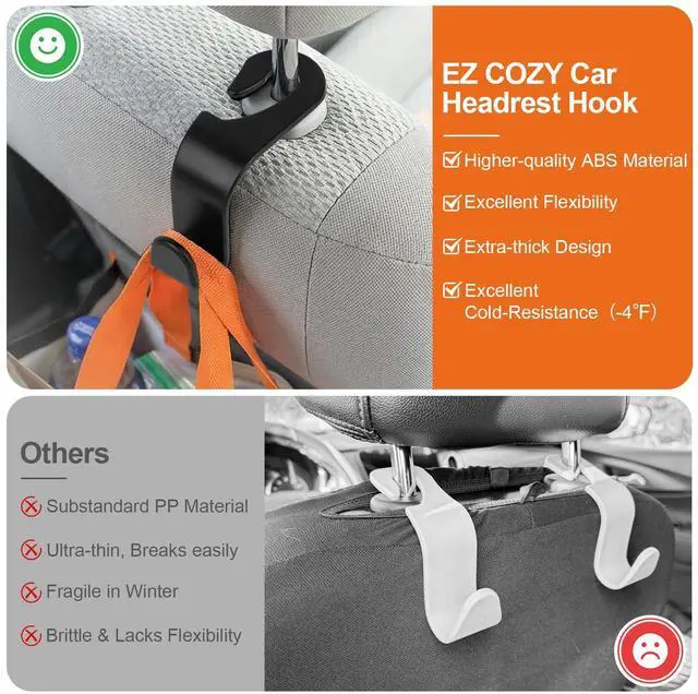 Alt view image 5 of 7 - Purse Hook for Car 4 Pack, Deep Anti-Drop Car Seat Hooks for Headrest, Thick ABS Plastic Holds 55 Lbs, Heavy Duty Car Purse Holder & Car Accessories Interior for Handbags, Car Organizer Black