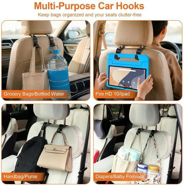 Alt view image 3 of 7 - Purse Hook for Car 4 Pack, Deep Anti-Drop Car Seat Hooks for Headrest, Thick ABS Plastic Holds 55 Lbs, Heavy Duty Car Purse Holder & Car Accessories Interior for Handbags, Car Organizer Black