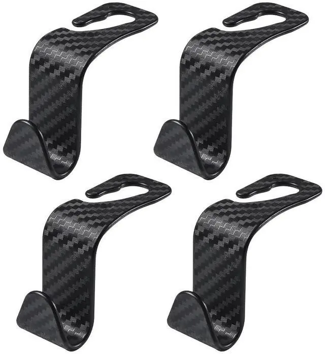 Main image of 4 PCS Car Seat Headrest Hooks, Auto Backseat Organizer Hanger Holder, Vehicle Seat Back Storage Hooks for Purse Coat Umbrella Grocery Bag Handbag, Interior Car Accessories (Carbon Fiber)