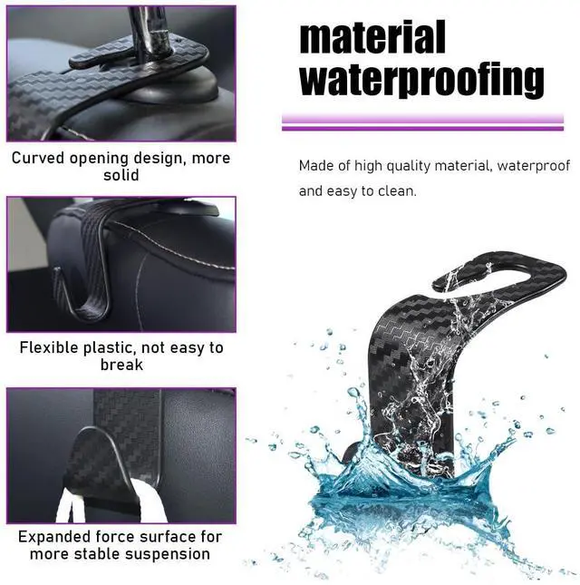Alt view image 4 of 6 - 4 PCS Car Seat Headrest Hooks, Auto Backseat Organizer Hanger Holder, Vehicle Seat Back Storage Hooks for Purse Coat Umbrella Grocery Bag Handbag, Interior Car Accessories (Carbon Fiber)
