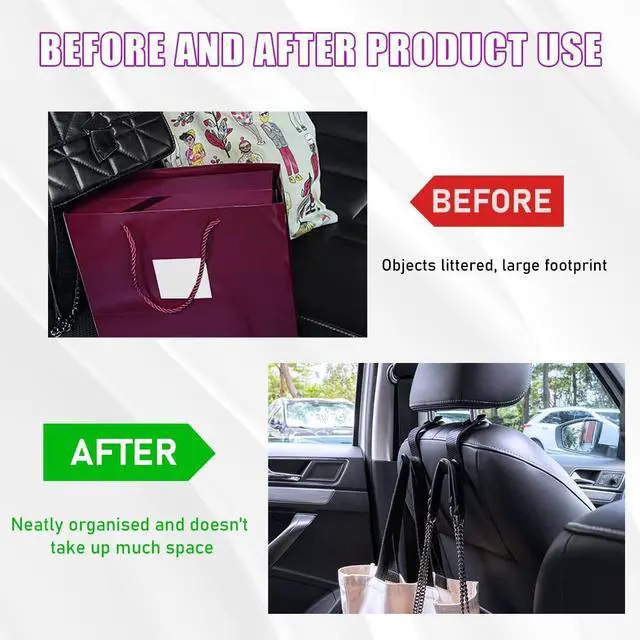 Alt view image 5 of 6 - 4 PCS Car Seat Headrest Hooks, Auto Backseat Organizer Hanger Holder, Vehicle Seat Back Storage Hooks for Purse Coat Umbrella Grocery Bag Handbag, Interior Car Accessories (Carbon Fiber)