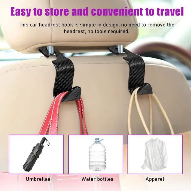 Alt view image 6 of 6 - 4 PCS Car Seat Headrest Hooks, Auto Backseat Organizer Hanger Holder, Vehicle Seat Back Storage Hooks for Purse Coat Umbrella Grocery Bag Handbag, Interior Car Accessories (Carbon Fiber)