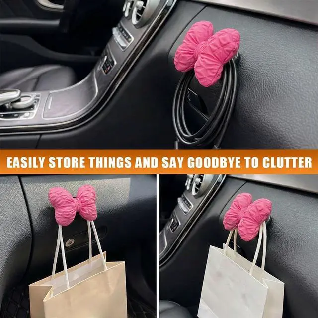 Alt view image 4 of 6 - 2PCS Mini Car Hooks, Self-Adhesive Backseat Hangers (Pink) | Car Dashboard Storage Hook, Multifunctional Wall Hanging Hooks, Universal Hook Stickers for Key Charging Cable Earphone