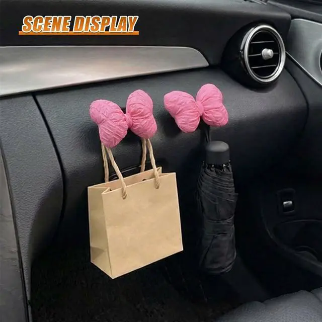 Alt view image 5 of 6 - 2PCS Mini Car Hooks, Self-Adhesive Backseat Hangers (Pink) | Car Dashboard Storage Hook, Multifunctional Wall Hanging Hooks, Universal Hook Stickers for Key Charging Cable Earphone