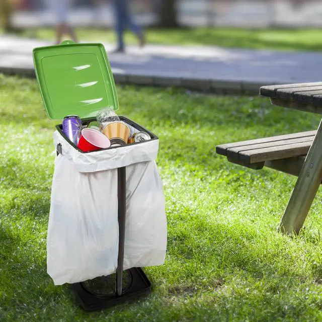 Alt view image 2 of 7 - Portable Trash Bag Holder Collapsible 13-Gallon Garbage Bin for Indoor/Outdoor Use, Camping, Recycling, and Parties Durable Plastic Trash Can Outdoors (Green)
