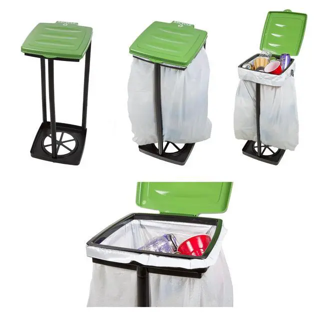 Alt view image 3 of 7 - Portable Trash Bag Holder Collapsible 13-Gallon Garbage Bin for Indoor/Outdoor Use, Camping, Recycling, and Parties Durable Plastic Trash Can Outdoors (Green)
