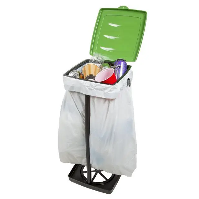Alt view image 4 of 7 - Portable Trash Bag Holder Collapsible 13-Gallon Garbage Bin for Indoor/Outdoor Use, Camping, Recycling, and Parties Durable Plastic Trash Can Outdoors (Green)