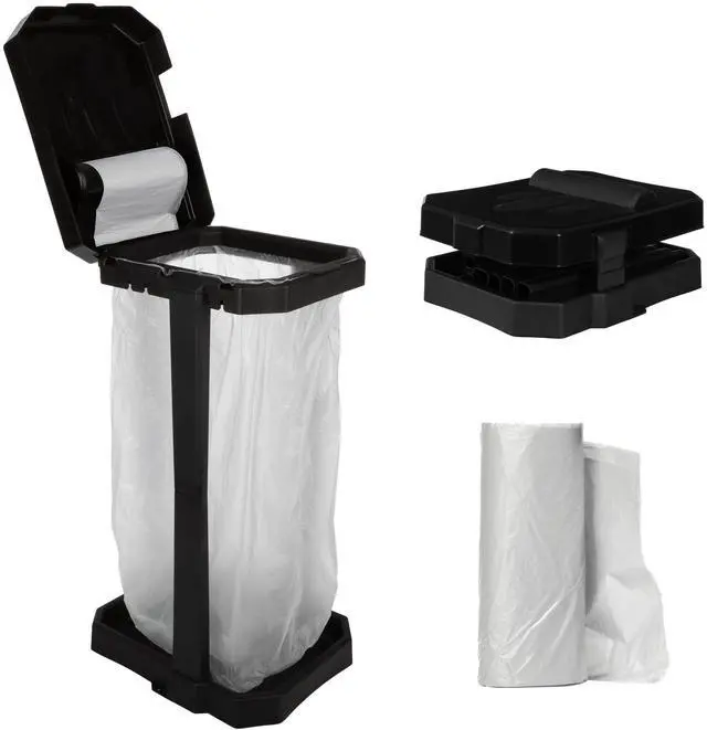 Main image of Heavy Duty Black Trash Bag Portable Trash Bag Holder Stand with 7 Bags - Collapsible Trash Can Camping, RV, Kitchen, or Tailgate Party Garbage Bag Holder