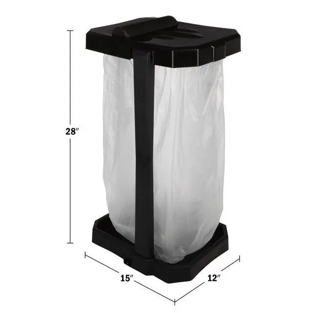 Alt view image 7 of 7 - Heavy Duty Black Trash Bag Portable Trash Bag Holder Stand with 7 Bags - Collapsible Trash Can Camping, RV, Kitchen, or Tailgate Party Garbage Bag Holder