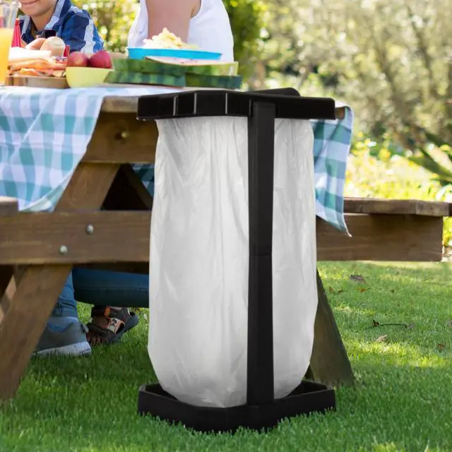 Alt view image 6 of 7 - Heavy Duty Black Trash Bag Portable Trash Bag Holder Stand with 7 Bags - Collapsible Trash Can Camping, RV, Kitchen, or Tailgate Party Garbage Bag Holder
