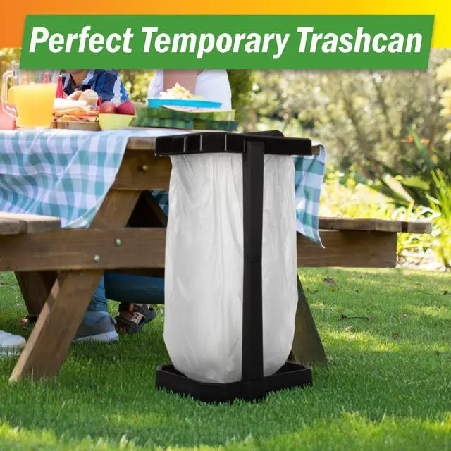 Alt view image 5 of 7 - Heavy Duty Black Trash Bag Portable Trash Bag Holder Stand with 7 Bags - Collapsible Trash Can Camping, RV, Kitchen, or Tailgate Party Garbage Bag Holder