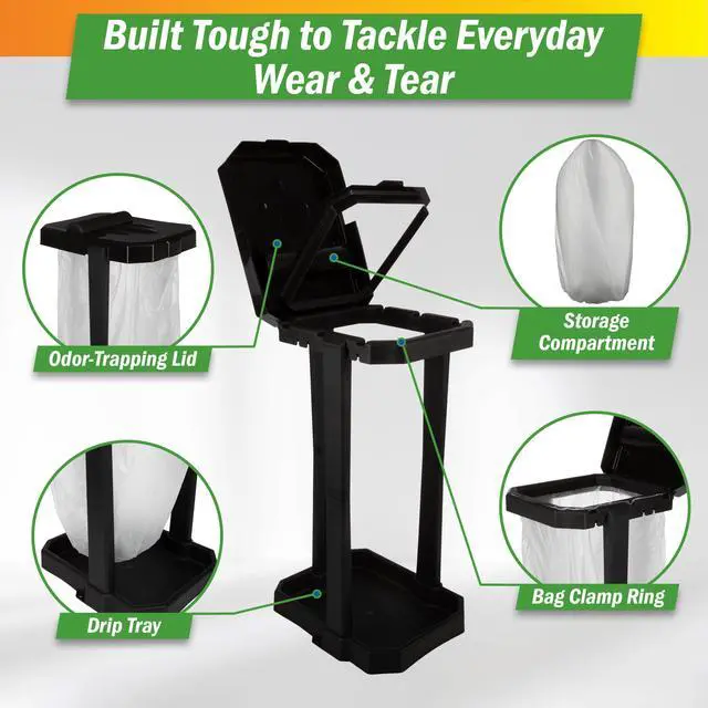 Alt view image 2 of 7 - Heavy Duty Black Trash Bag Portable Trash Bag Holder Stand with 7 Bags - Collapsible Trash Can Camping, RV, Kitchen, or Tailgate Party Garbage Bag Holder