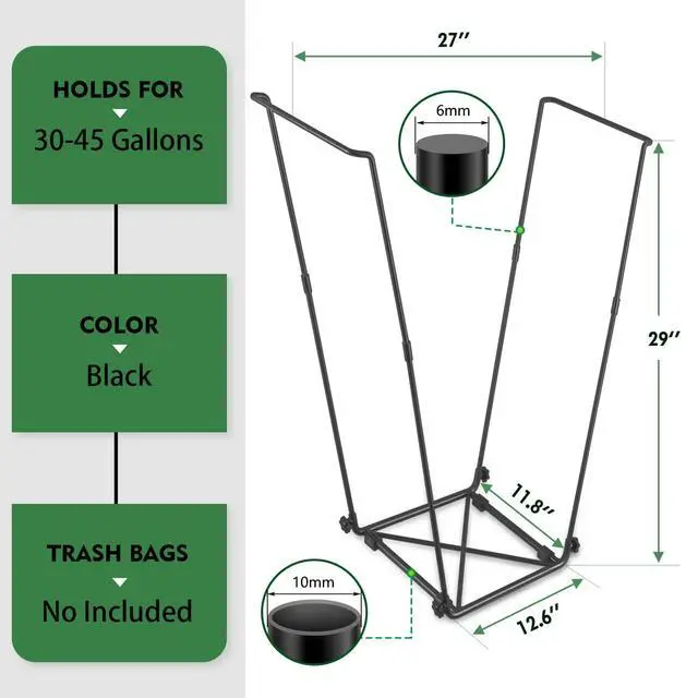 Alt view image 3 of 7 - Trash Bag Holder, Outdoor Metal Leaf Bag Holder Stand, Garbage Bag Frame Holder for 30-45 Gallon Bags for Leaves, Camping, Yard Weeding, Lawn Party