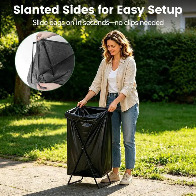 Alt view image 2 of 7 - Heavy Duty Leaf Bag Holder Stand for 30-50 Gallon Bags, Foldable Holder | 25" Extra-Wide Opening, Reinforced Metal, Fast Setup, Yard Cleanup, Camping, Reusable