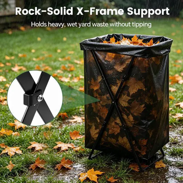 Alt view image 6 of 7 - Heavy Duty Leaf Bag Holder Stand for 30-50 Gallon Bags, Foldable Holder | 25" Extra-Wide Opening, Reinforced Metal, Fast Setup, Yard Cleanup, Camping, Reusable