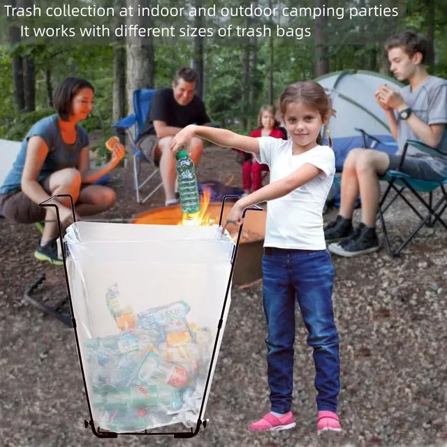 Alt view image 6 of 7 - Garden Trash Bag Holder - Outdoor Leaf Bag Support Stand Multi-Use Metal Garbage Bag Holder Frame Holds 30-45 Gallons Bag for Leaves, Camping, Yard Weeding, Lawn Party