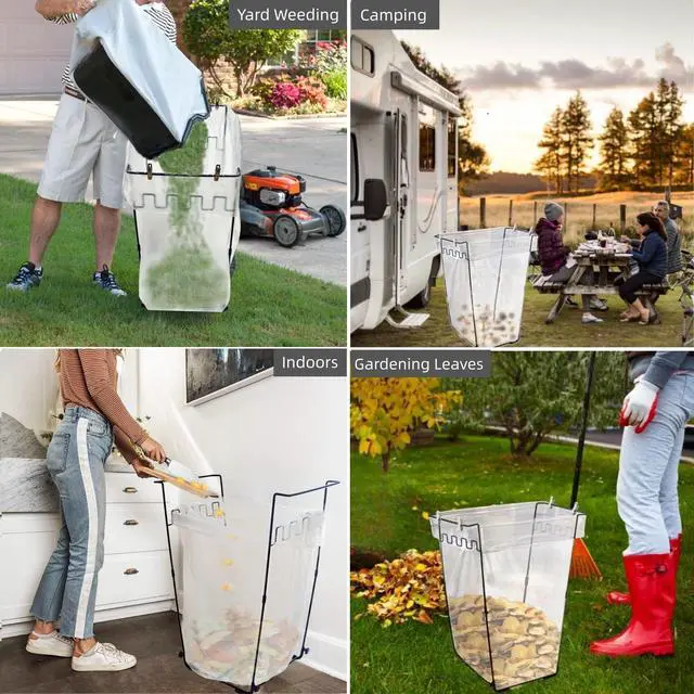 Alt view image 7 of 7 - Garden Trash Bag Holder - Outdoor Leaf Bag Support Stand Multi-Use Metal Garbage Bag Holder Frame Holds 30-45 Gallons Bag for Leaves, Camping, Yard Weeding, Lawn Party