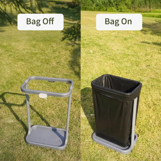 Alt view image 2 of 7 - Collapsible Outdoor Trash Bag Holder, Portable, Foldable Camping Leaf Dispenser Organizer Stand Rack for Kitchen, RV, Tailgate, Party, Garden, Under Sink, Includes Secure Ground Anchoring, Grey