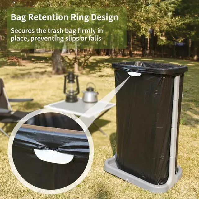 Alt view image 4 of 7 - Collapsible Outdoor Trash Bag Holder, Portable, Foldable Camping Leaf Dispenser Organizer Stand Rack for Kitchen, RV, Tailgate, Party, Garden, Under Sink, Includes Secure Ground Anchoring, Grey