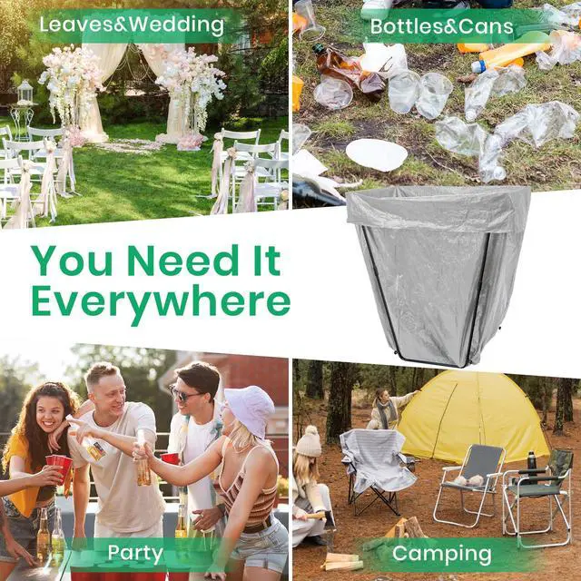 Alt view image 5 of 6 - Leaf Bag Holder Collapsible Trash Bag Holders Stand for Outdoor Metal Waste Bags Frame for Garage Yard Lawn Camping Parties