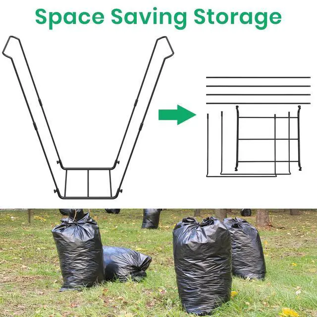 Alt view image 6 of 6 - Leaf Bag Holder Collapsible Trash Bag Holders Stand for Outdoor Metal Waste Bags Frame for Garage Yard Lawn Camping Parties