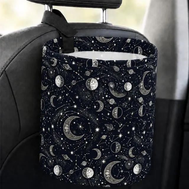 Main image of Celestial Moon Car Trash Can Waterproof Hanging Garbage Bag for Back Seat | Collapsible Organizer Waste Basket Holder for Car SUV Truck RV Camping, Gifts for Women Drivers and Moon Lovers