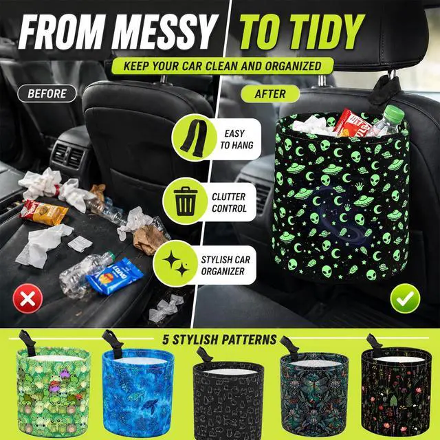 Alt view image 7 of 7 - Celestial Moon Car Trash Can Waterproof Hanging Garbage Bag for Back Seat | Collapsible Organizer Waste Basket Holder for Car SUV Truck RV Camping, Gifts for Women Drivers and Moon Lovers