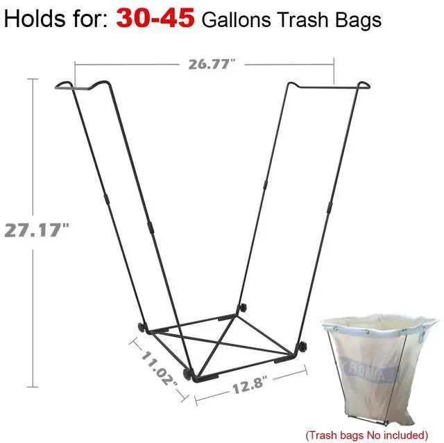 Alt view image 4 of 7 - Garden Trash Bag Holder - Outdoor Leaf Bag Support Stand Multi-Use Metal Garbage Bag Holder Frame Holds 30-45 Gallons Bag for Camping Leaves Gardening Parties Yard Weeding (Black)