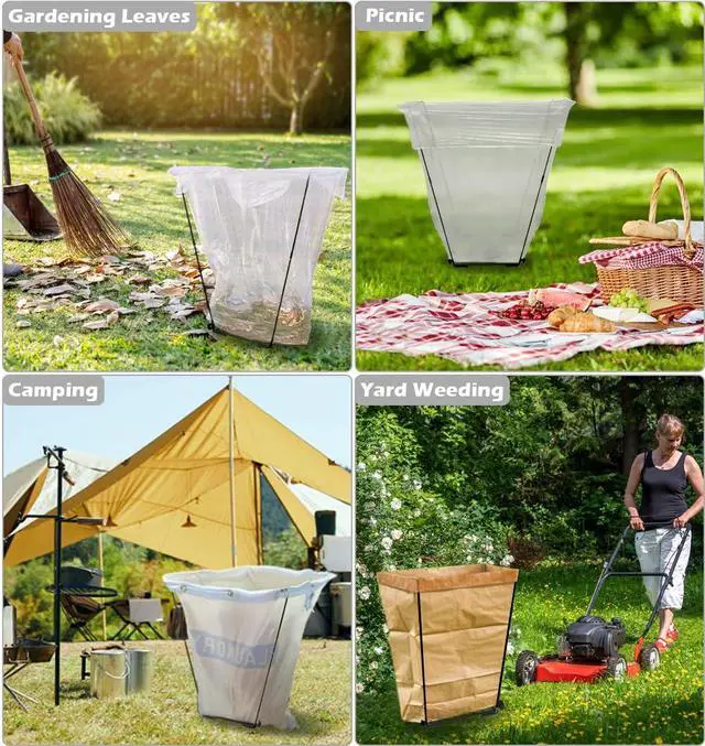 Alt view image 7 of 7 - Garden Trash Bag Holder - Outdoor Leaf Bag Support Stand Multi-Use Metal Garbage Bag Holder Frame Holds 30-45 Gallons Bag for Camping Leaves Gardening Parties Yard Weeding (Black)