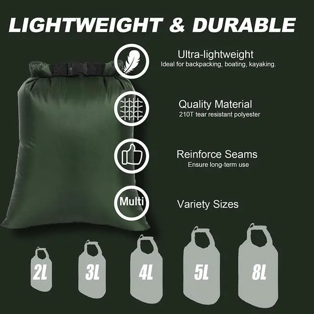 Alt view image 2 of 7 - Dry Bags Waterproof Set, 5 Packs Ultralight Waterproof Bags Small Stuff Sack Water Proof Bag Dry Packs, Outdoor Dry Bag Keep Gear Dry for Backpacking Hiking Boating Camping Travel