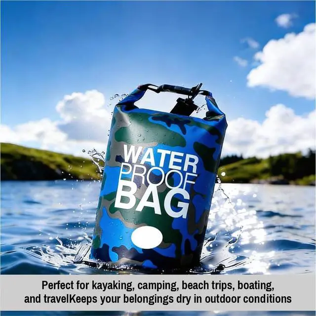 Alt view image 4 of 7 - Waterproof Dry Bag Set of 3 (15L 20L 30L) - PVC Roll Top Dry Bags Waterproof - Backpack for Kayaking, Camping, Beach & Travel (Camouflage Orange, Dark Blue, Green)