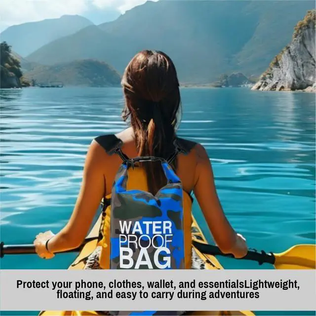 Alt view image 7 of 7 - Waterproof Dry Bag Set of 3 (15L 20L 30L) - PVC Roll Top Dry Bags Waterproof - Backpack for Kayaking, Camping, Beach & Travel (Camouflage Orange, Dark Blue, Green)