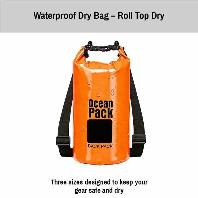 Alt view image 2 of 7 - Waterproof Dry Bag Backpack Set of 3 (2L 5L 10L) PVC Roll Top Waterproof Bags for Kayaking, Camping & Travel Floating Compression Dry Pack for Outdoor Gear (Red, Light Green, Orange)