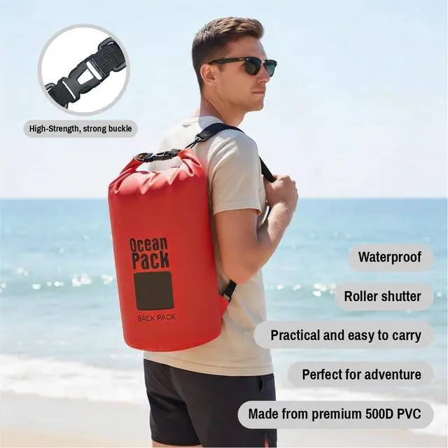 Alt view image 3 of 7 - Waterproof Dry Bag Backpack Set of 3 (2L 5L 10L) PVC Roll Top Waterproof Bags for Kayaking, Camping & Travel Floating Compression Dry Pack for Outdoor Gear (Red, Light Green, Orange)