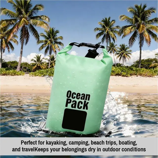 Alt view image 4 of 7 - Waterproof Dry Bag Backpack Set of 3 (2L 5L 10L) PVC Roll Top Waterproof Bags for Kayaking, Camping & Travel Floating Compression Dry Pack for Outdoor Gear (Red, Light Green, Orange)