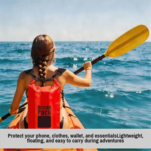 Alt view image 7 of 7 - Waterproof Dry Bag Backpack Set of 3 (2L 5L 10L) PVC Roll Top Waterproof Bags for Kayaking, Camping & Travel Floating Compression Dry Pack for Outdoor Gear (Red, Light Green, Orange)