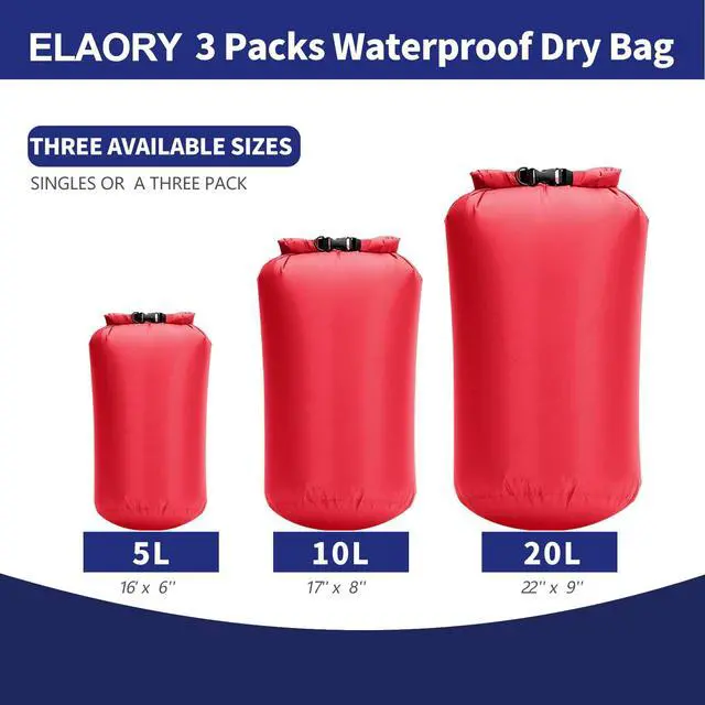 Alt view image 2 of 7 - Waterproof Dry Bags 3 Pack (5L, 10L, 20L) - Lightweight Waterproof Storage Bags for Travel, Boating, Fishing, Rafting, Swimming, Camping & Outdoor Activities - Durable & Compact Design, Red