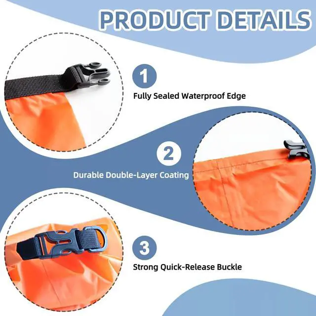 Alt view image 4 of 6 - 3PCS Waterproof Dry Bags, Lightweight Dry Bags For Kayaking Waterproof, Outdoor Stuff Sack For Hiking Rafting Boating Camping 2.5L, 3L, 8L