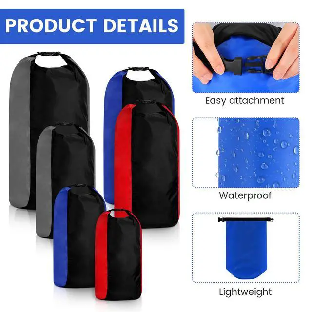 Alt view image 3 of 7 - 6 Pack Dry Bag Waterproof Compression Dry Sack Color-blocked | Sizes 3l 5l 10l 15l 20l 35l, Roll-top Seal, Protects Gear Sleeping Bags, Outdoor Kayaking Boating Fishing Swimming Camping