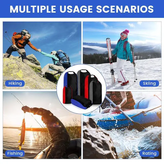 Alt view image 6 of 7 - 6 Pack Dry Bag Waterproof Compression Dry Sack Color-blocked | Sizes 3l 5l 10l 15l 20l 35l, Roll-top Seal, Protects Gear Sleeping Bags, Outdoor Kayaking Boating Fishing Swimming Camping