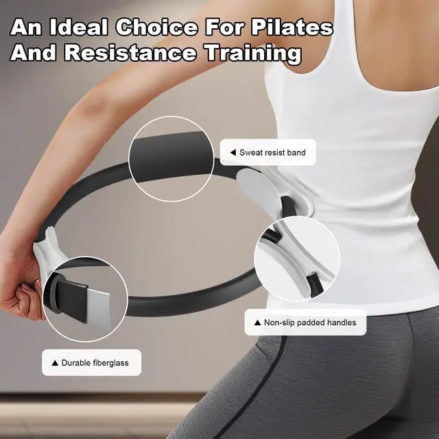 Alt view image 2 of 6 - Pilates Ring 15 Inch Magic Circle Ring, Dual Padded Handles Pilates Rings Circle, Adjustable Yoga Ring, Strength, Flexibility, Body Toning, Pilates Fitness Equipment for Home Gym Exercise Black