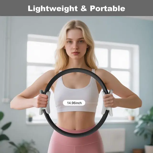 Alt view image 6 of 6 - Pilates Ring 15 Inch Magic Circle Ring, Dual Padded Handles Pilates Rings Circle, Adjustable Yoga Ring, Strength, Flexibility, Body Toning, Pilates Fitness Equipment for Home Gym Exercise Black