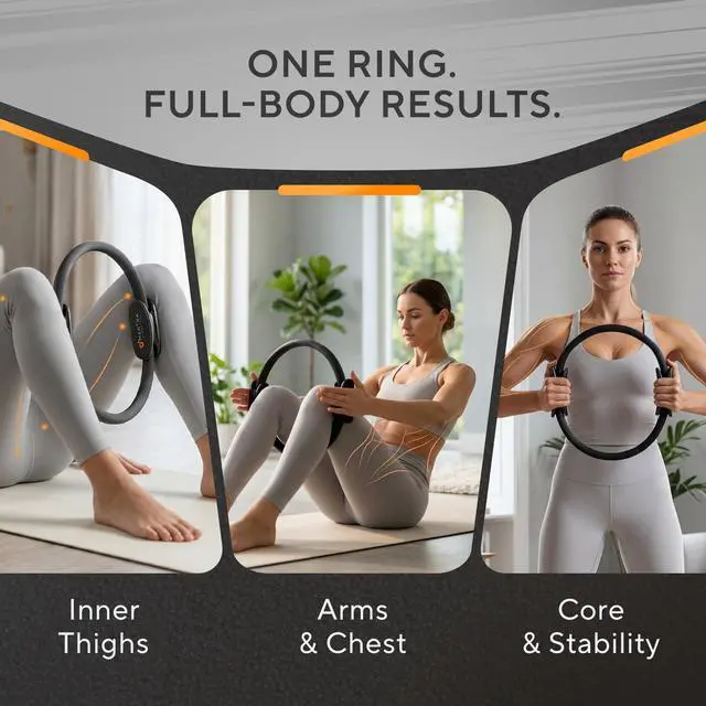 Alt view image 2 of 7 - Pilates Ring - 13 Inch Magic Circle Pilates Ring - Toning Inner Thigh Exerciser, At-Home Yoga Equipment for Home Workouts - Thigh Master for Women, Arms & Core Toning - Carbon Black