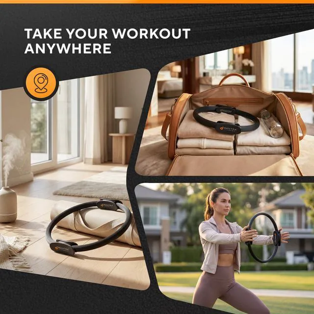 Alt view image 6 of 7 - Pilates Ring - 13 Inch Magic Circle Pilates Ring - Toning Inner Thigh Exerciser, At-Home Yoga Equipment for Home Workouts - Thigh Master for Women, Arms & Core Toning - Carbon Black