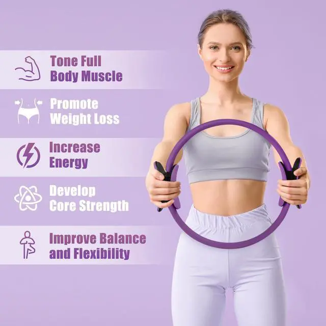 Alt view image 4 of 7 - Pilates Ring 14 Inch Magic Fitness Circle for Home Workout | Workout Guide & Storage Bag Included, Foam-Padded Fiberglass Pilates Ring Set, Pilates Equipment Kit for Home Workout