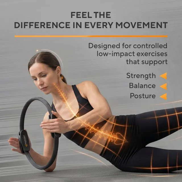 Alt view image 7 of 7 - Pilates Ring - 13 Inch Magic Circle Pilates Ring - Toning Inner Thigh Exerciser, At-Home Yoga Equipment for Home Workouts - Thigh Master for Women, Arms & Core Toning - Carbon Black